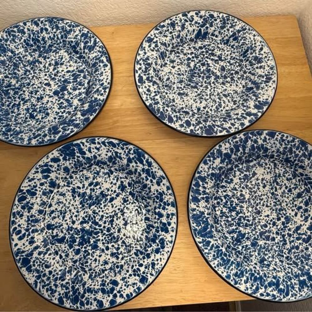 Vintage Blue & White Splatter Dinner plates 10” (set of 4)